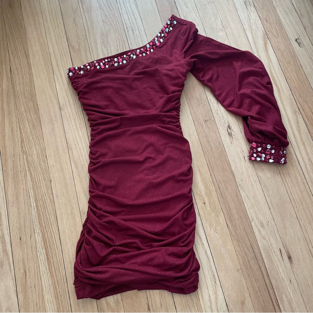 City Triangles Burgundy One-Shoulder Dress